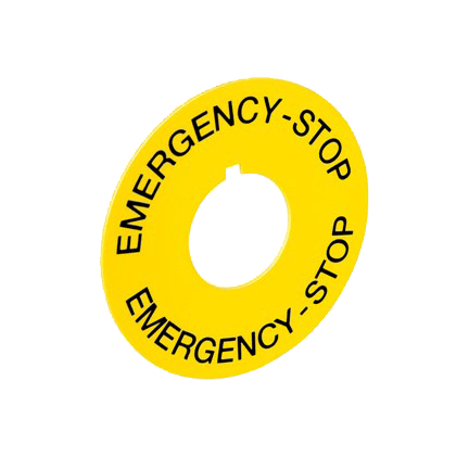 GS-108 Emergency Stop Legend for 22mm (inside diameter) x 60mm (outside diameter) Applications