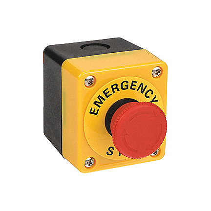GS-107  22MM Red twist to release emergency stop button with (2) normally closed contacts & thermoplastic enclosure